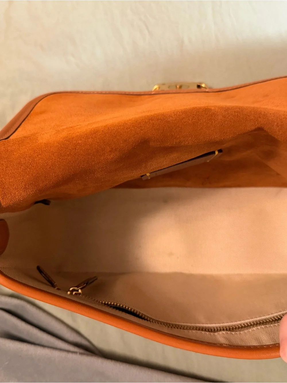Coach Suede Shoulder Bag in Chestnut Brown with Gold Hardware